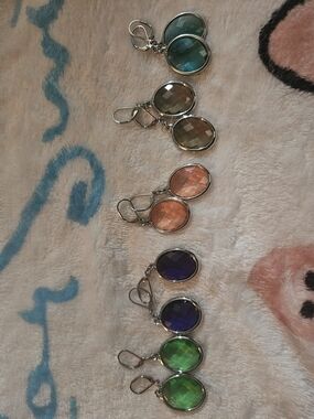 JTV Multi-Color Faceted Drop Earrings - Teal, Gray, Peach, Purple, Green 5 Sets
